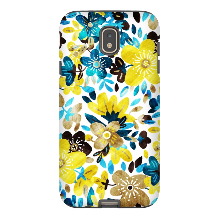 Galaxy J7 StrongFit Happy Yellow & Turquoise Floral Collage by Micklyn Le Feuvre
