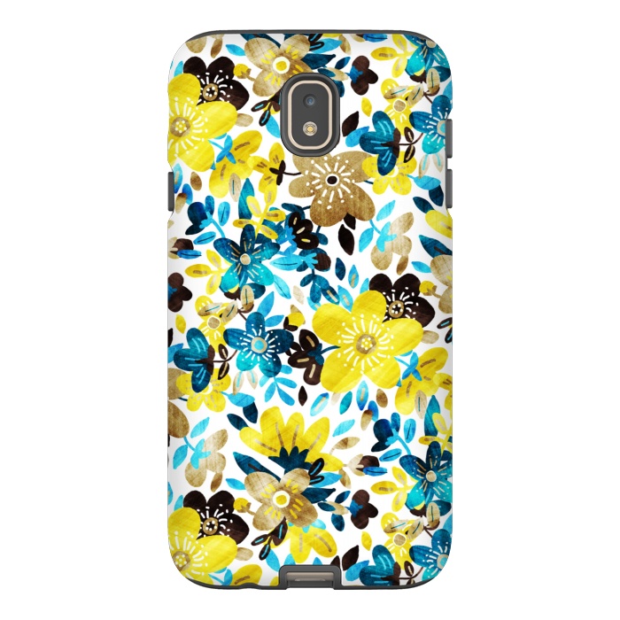 Galaxy J7 StrongFit Yellow and Turquoise Floral Pattern by Micklyn Le Feuvre
