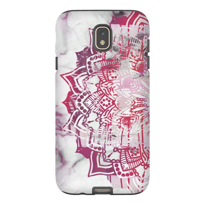 Galaxy J7 StrongFit Red pink mandala digital painting on white marble by Oana 