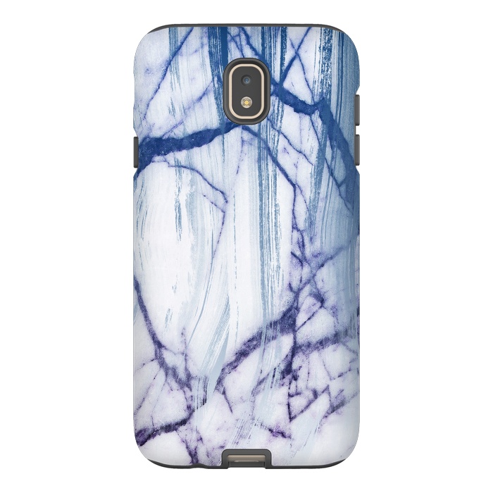 Galaxy J7 StrongFit White marble with blue cracks brushstrokes by Oana 