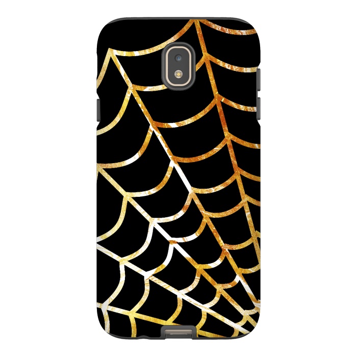 Galaxy J7 StrongFit Golden spider web on black - line art Halloween illustration by Oana 