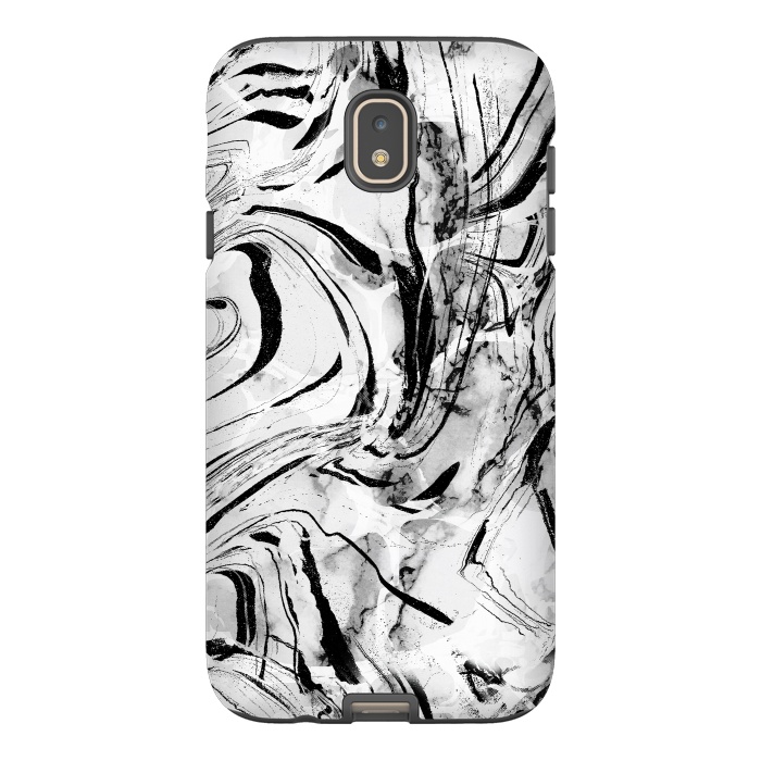 Galaxy J7 StrongFit White marble with black brushed stripes  by Oana 