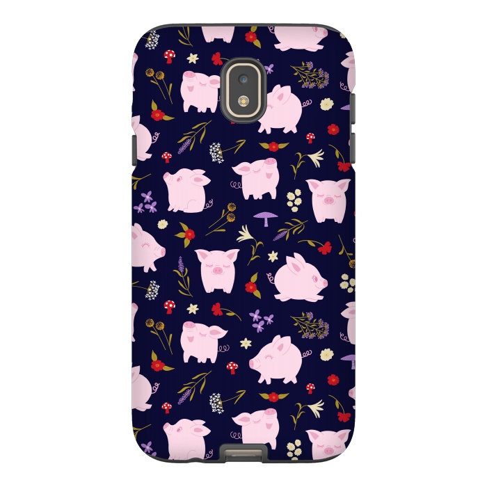 Galaxy J7 StrongFit Cute Pigs Dancing Around Floral Motif by Portia Monberg