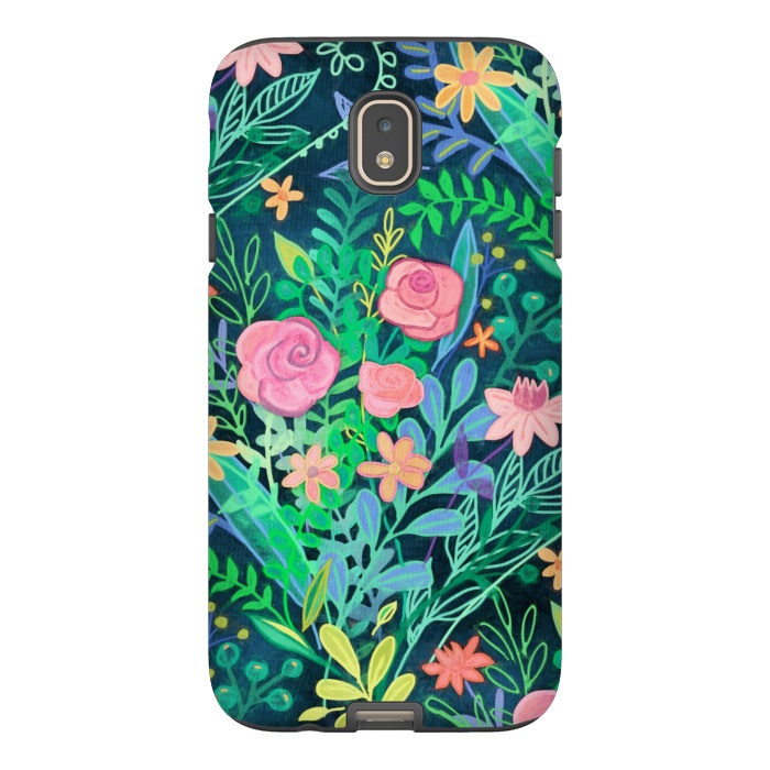 Galaxy J7 StrongFit Bright Floral Posie on Dark Green by Micklyn Le Feuvre