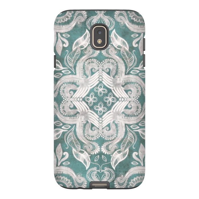 Galaxy J7 StrongFit Dirty Denim Boho Pattern in Teal and Grey by Micklyn Le Feuvre