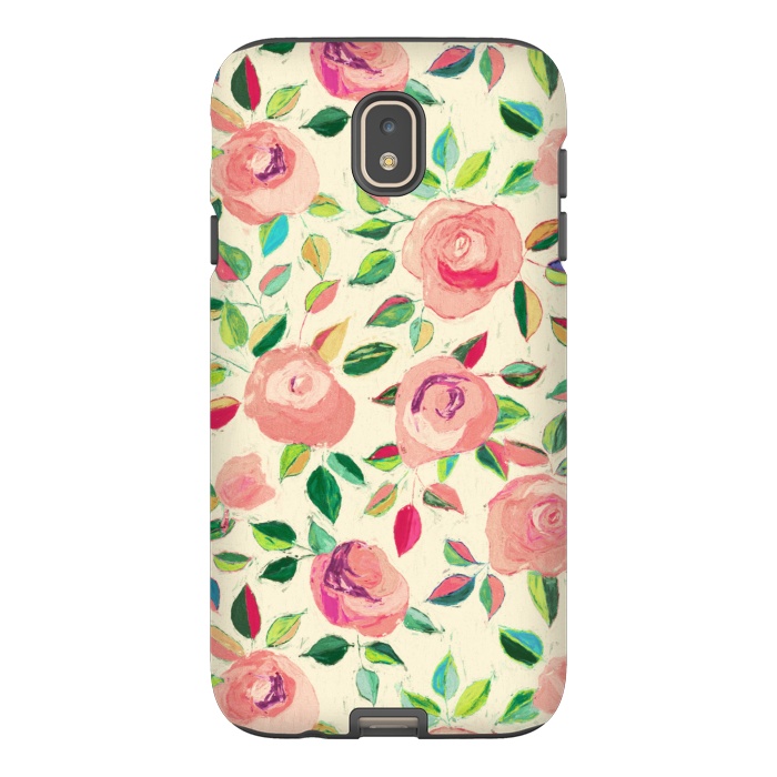Galaxy J7 StrongFit Pink and Peach Rose Pattern in Pastels by Micklyn Le Feuvre