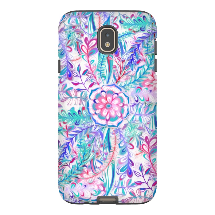 Galaxy J7 StrongFit Boho Flower Burst in Pink and Blue by Micklyn Le Feuvre