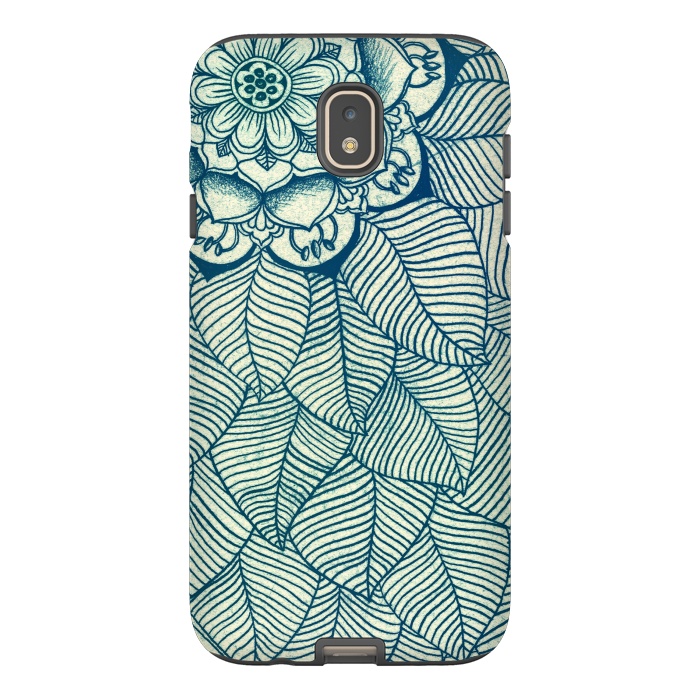 Galaxy J7 StrongFit Emerald Green, Navy & Cream Floral & Leaf doodle by Micklyn Le Feuvre