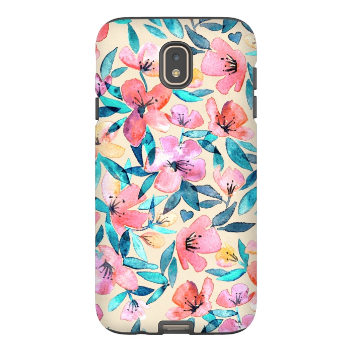 Galaxy J7 StrongFit Fresh Watercolor Floral on Cream  by Micklyn Le Feuvre