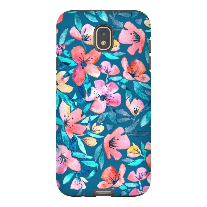 Galaxy J7 StrongFit Fresh Watercolor Floral on Teal Blue by Micklyn Le Feuvre