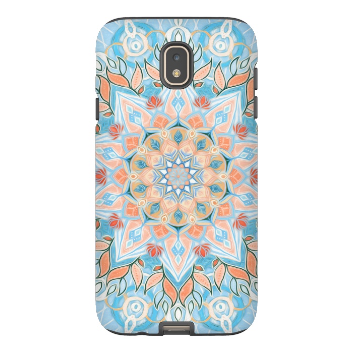 Galaxy J7 StrongFit Peach and Blue Pastel Mandala by Micklyn Le Feuvre