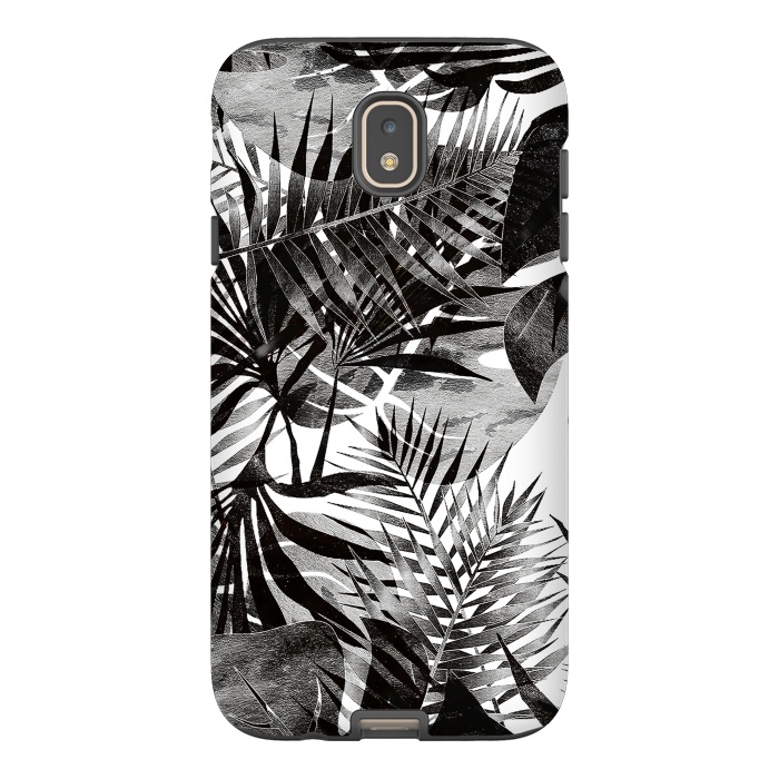 Galaxy J7 StrongFit Black transparent tropical leaves - ficus and palm by Oana 