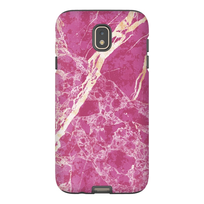 Galaxy J7 StrongFit Vibrant Fuchsia pink marble with golden cracks by Oana 