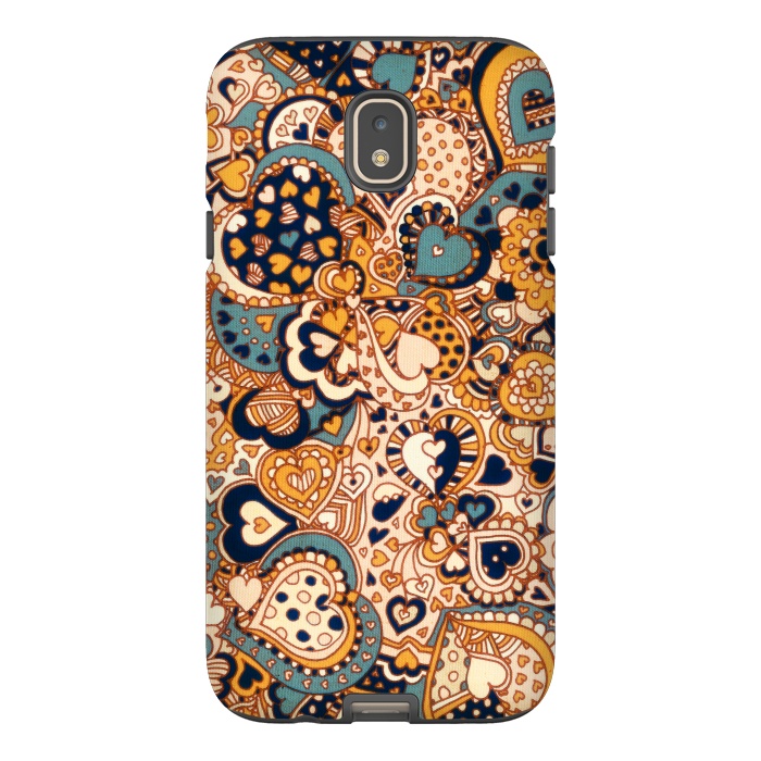 Galaxy J7 StrongFit Heart Doodles in Mustard and Teal by Micklyn Le Feuvre