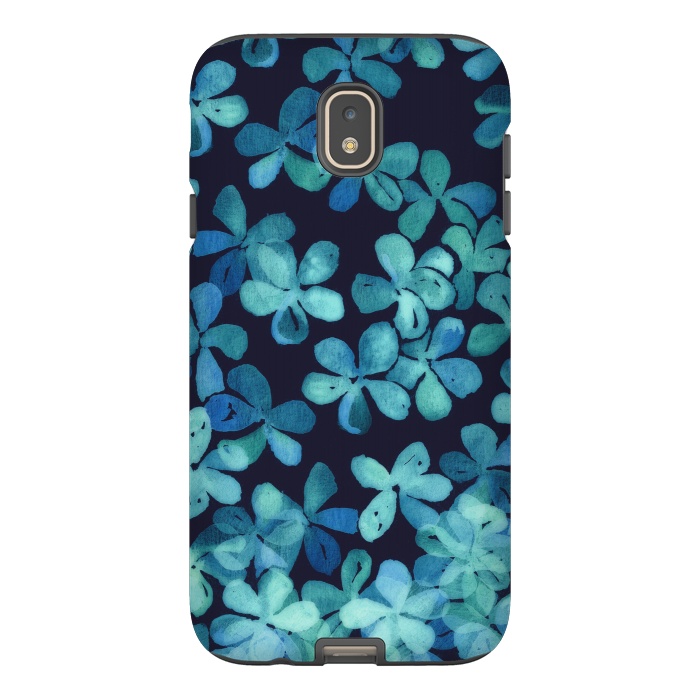 Galaxy J7 StrongFit Hand Painted Floral Pattern in Teal & Navy Blue by Micklyn Le Feuvre