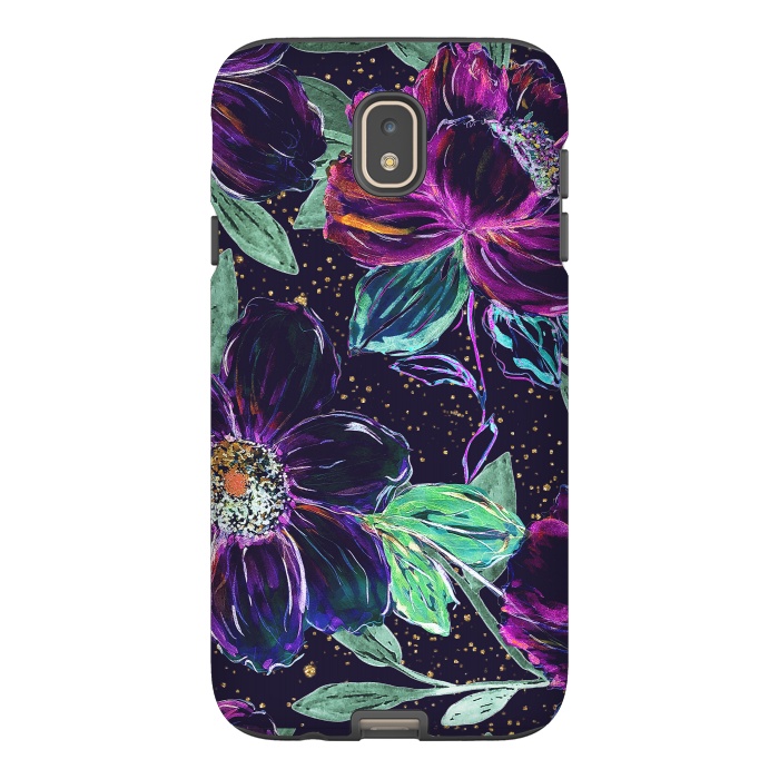 Galaxy J7 StrongFit Whimsical hand paint floral and golden confetti design by InovArts