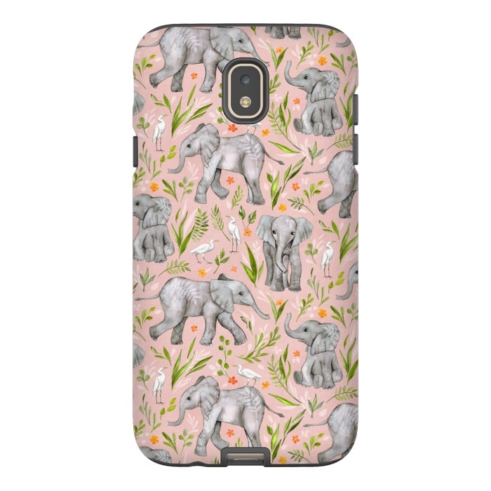 Galaxy J7 StrongFit Little Watercolor Elephants and Egrets on Blush Pink  by Micklyn Le Feuvre