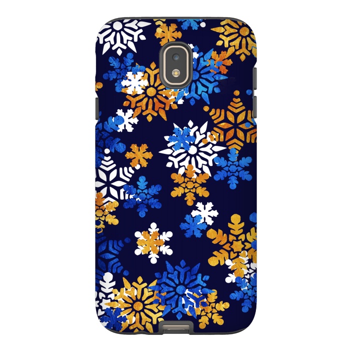 Galaxy J7 StrongFit Blue, gold, white snowflakes by Oana 
