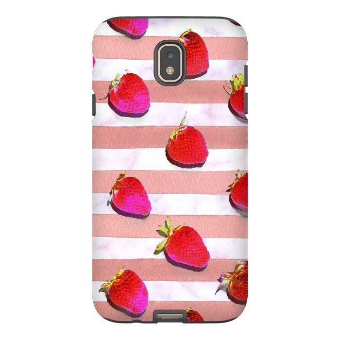 Galaxy J7 StrongFit strawberries on watercolor painted stripes by Oana 