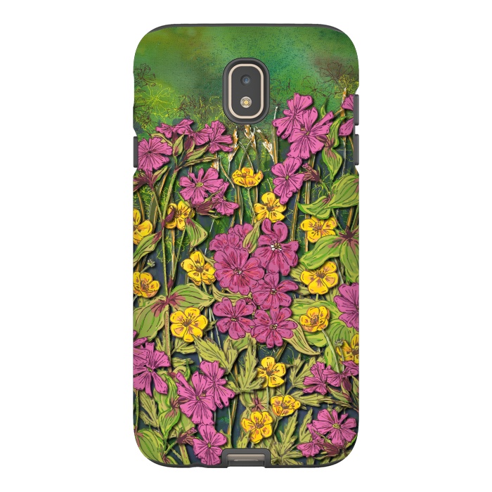 Galaxy J7 StrongFit Pink and Yellow Wildflowers by Lotti Brown