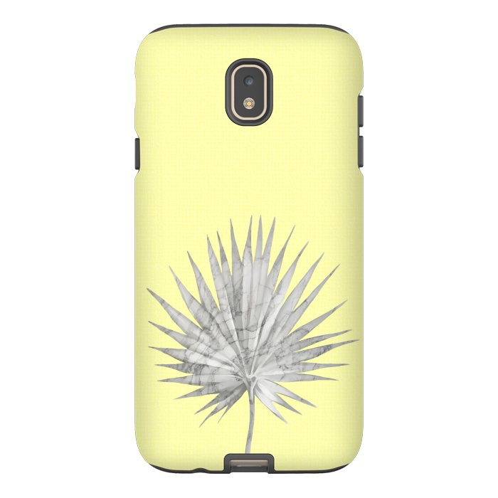 Galaxy J7 StrongFit  White Marble Fan Palm Leaf on Yellow Wall by amini54