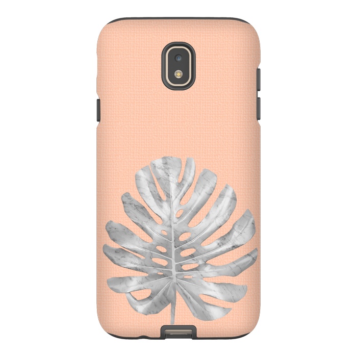 Galaxy J7 StrongFit White Marble Monstera on Peach Wall by amini54