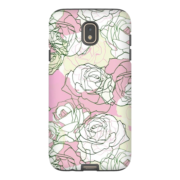Galaxy J7 StrongFit Pink beige line art roses by Oana 