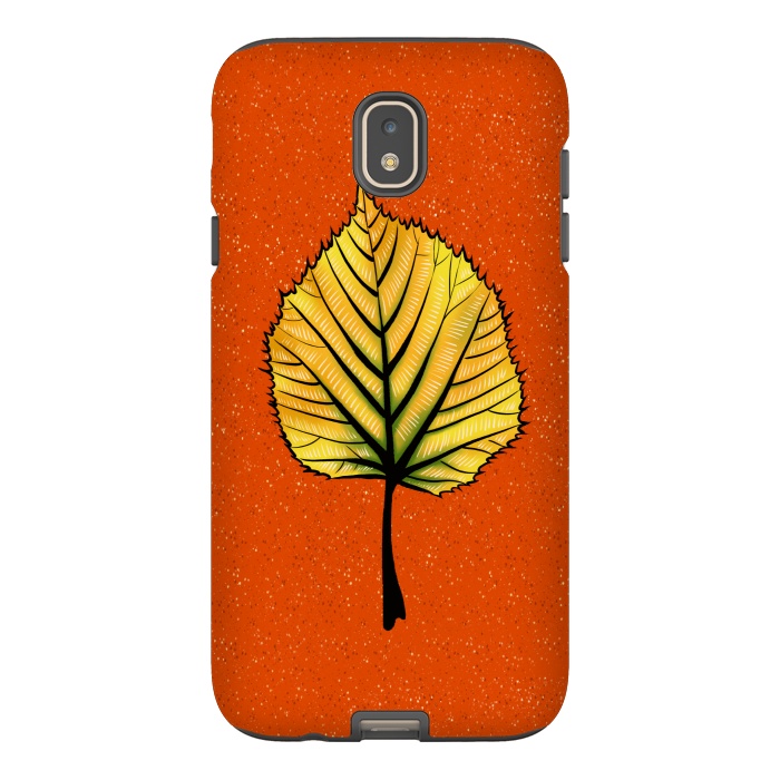 Galaxy J7 StrongFit Yellow Linden Leaf On Orange | Decorative Botanical Art by Boriana Giormova