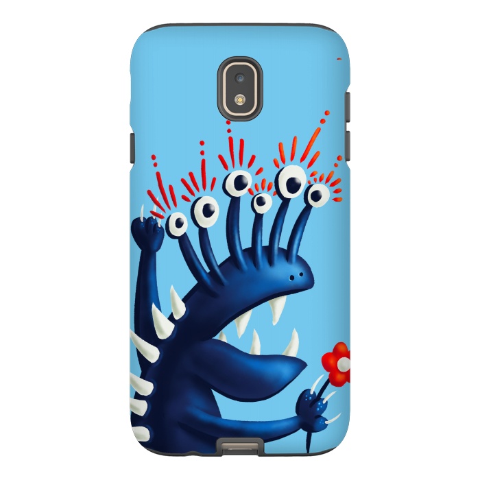 Galaxy J7 StrongFit Funny Monster In Blue With Flower by Boriana Giormova