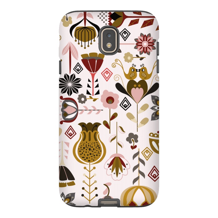 Galaxy J7 StrongFit Scandinavian Flowers in Mustard and Pink by Paula Ohreen