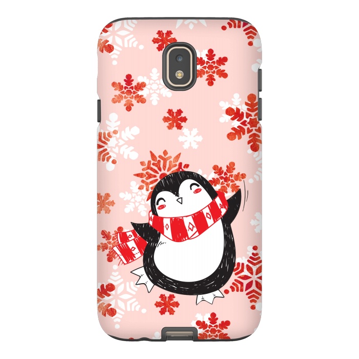 Galaxy J7 StrongFit Happy penguin and metallic snowflakes - winter illustration by Oana 