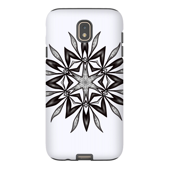 Galaxy J7 StrongFit Kaleidoscopic Flower Art In Black And White by Boriana Giormova