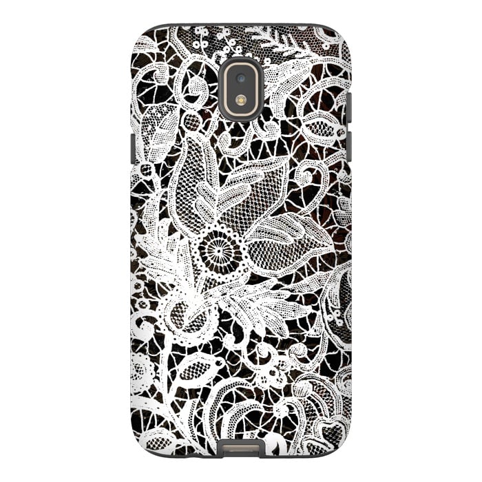Galaxy J7 StrongFit White floral vintage lace on black by Oana 