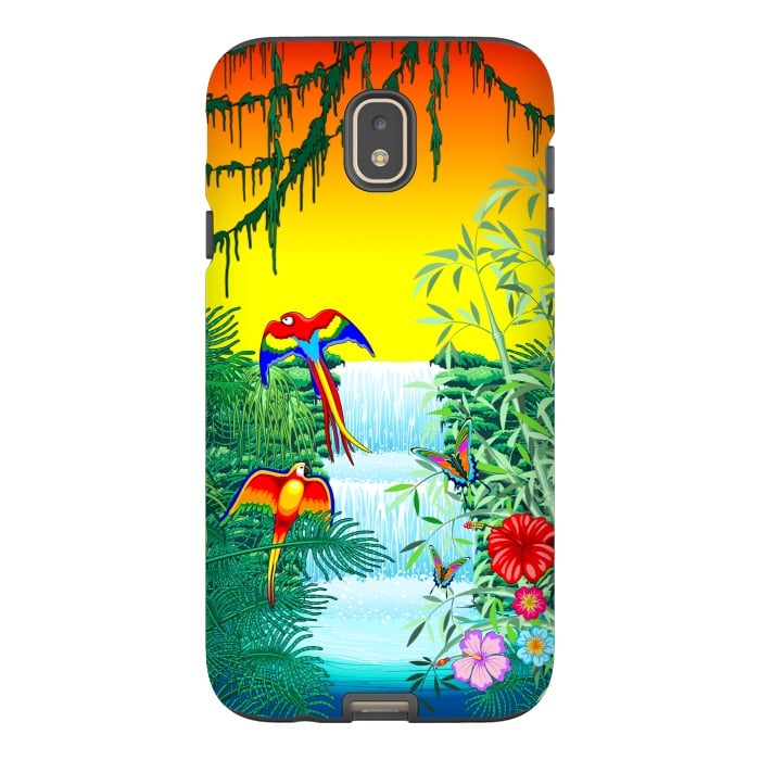 Galaxy J7 StrongFit Waterfall Macaws and Butterflies on Exotic Landscape by BluedarkArt