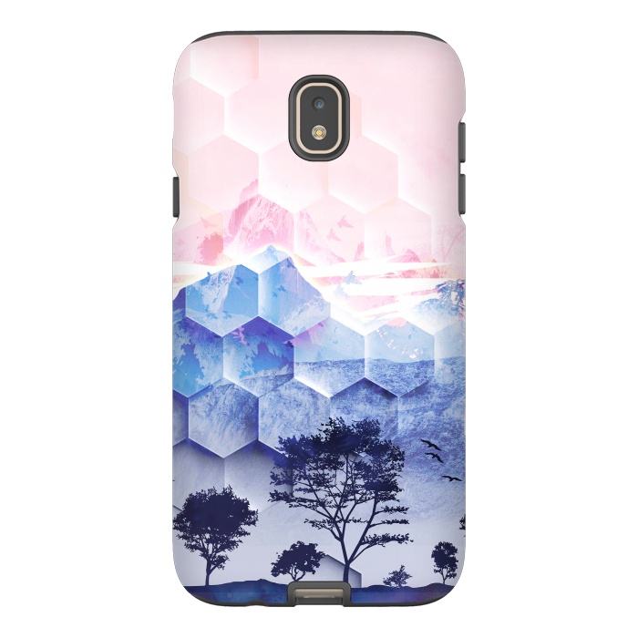 Galaxy J7 StrongFit Pink blue geometric mountain utopic landscape and trees by Oana 