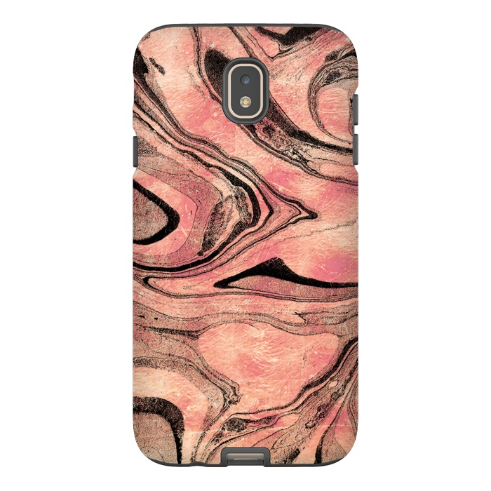 Galaxy J7 StrongFit rose gold liquid marble with black lines by Oana 