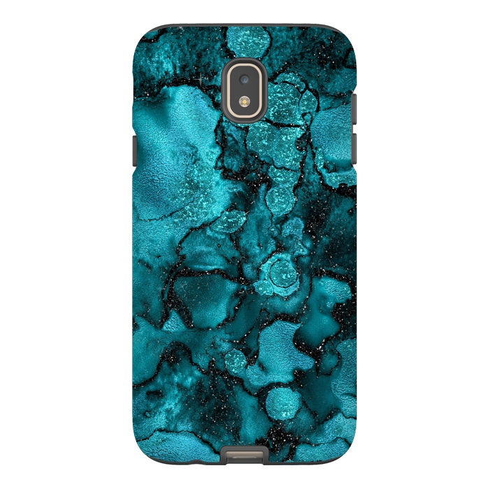 Galaxy J7 StrongFit Indigo and Ocean Green Marble with Black Glitter veins by  Utart