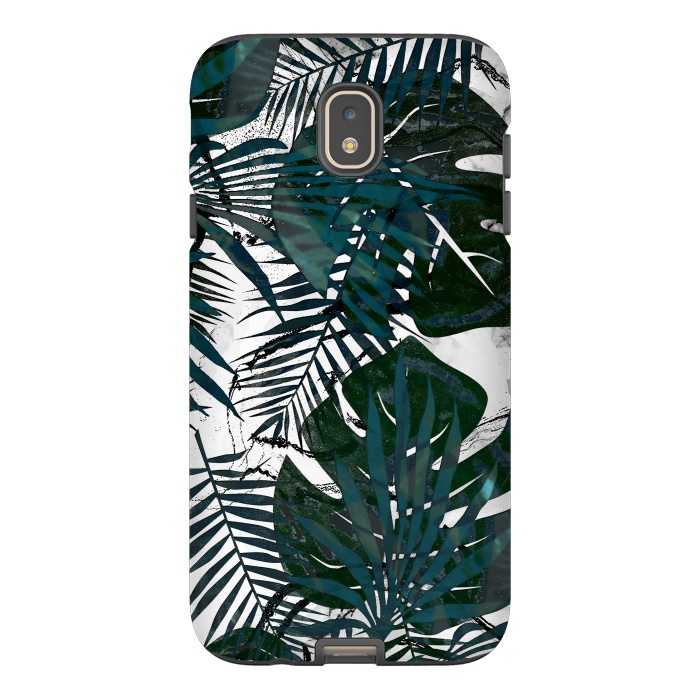Galaxy J7 StrongFit Dark green jungle leaves on white marble by Oana 