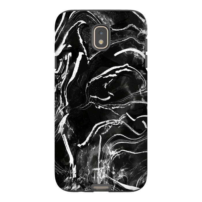 Galaxy J7 StrongFit Black marble with white stripes by Oana 
