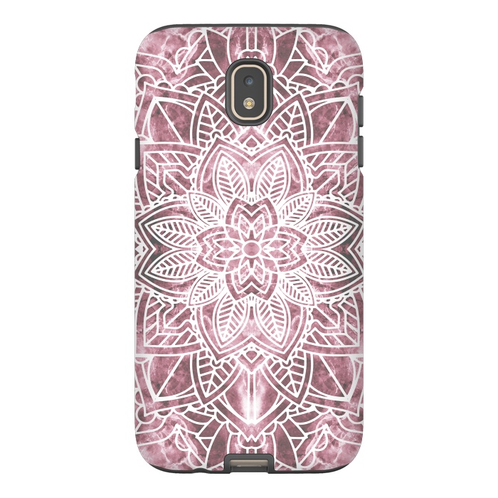 Galaxy J7 StrongFit White floral mandala petals on pink marble by Oana 