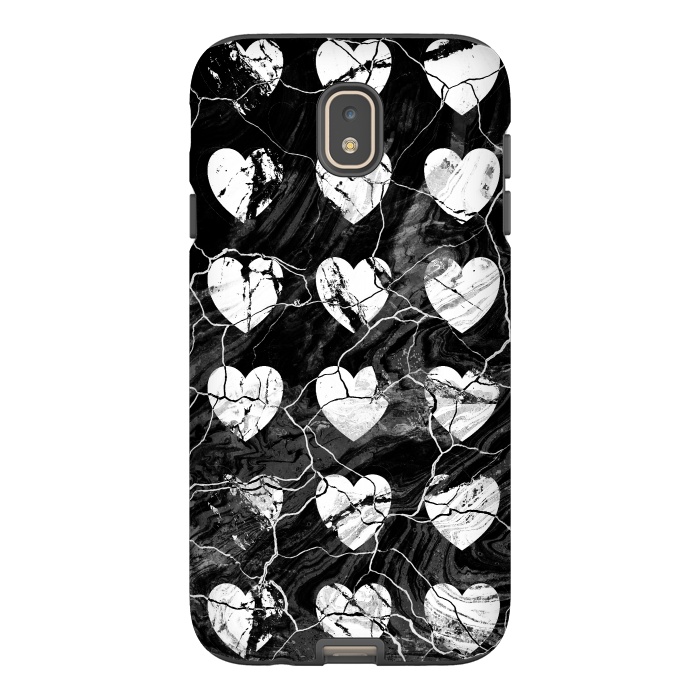 Galaxy J7 StrongFit Black and white marble hearts pattern by Oana 