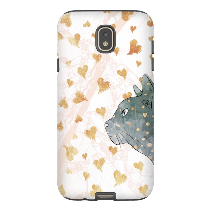 Galaxy J7 StrongFit cute cat and golden hearts romantic pattern by Oana 