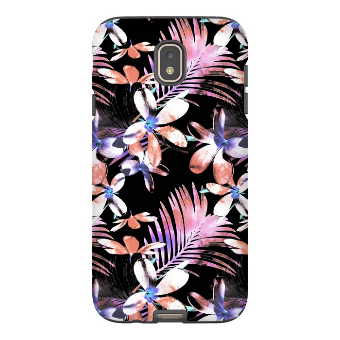 Galaxy J7 StrongFit Pink purple hibiscus flowers and tropical leaves pattern by Oana 