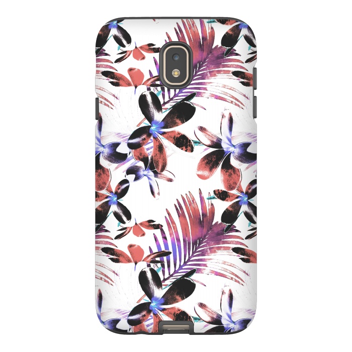 Galaxy J7 StrongFit Pink purple tropical hibiscus and palm leaves by Oana 