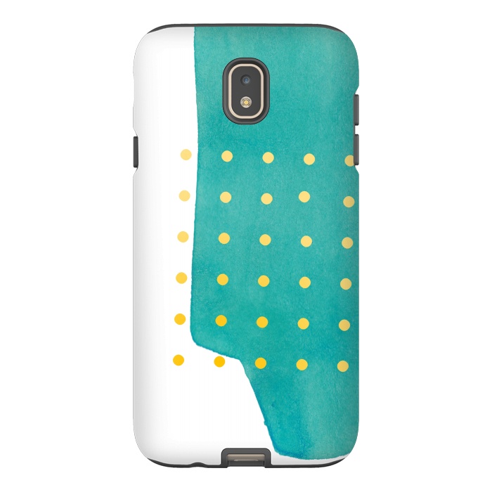 Galaxy J7 StrongFit Abstract Teal Watercolor Brushstroke with Yellow Polka Dots by amini54