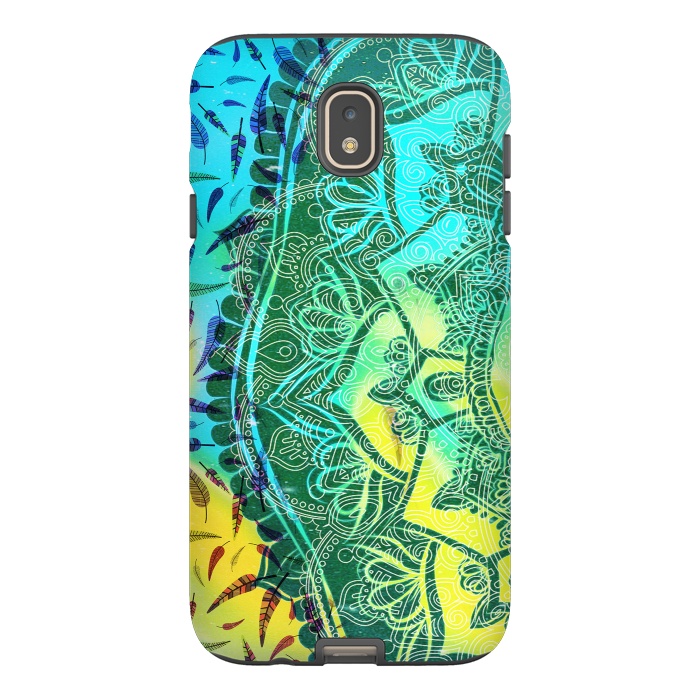 Galaxy J7 StrongFit Colorful tie dye mandala petals and feathers by Oana 