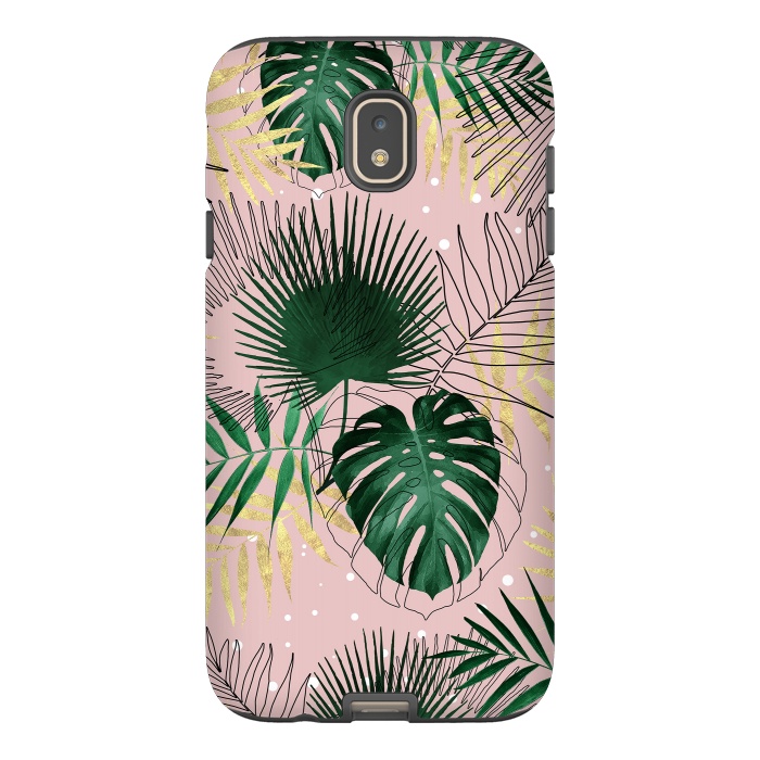 Galaxy J7 StrongFit Modern gold tropical leaves and doddles design  by InovArts