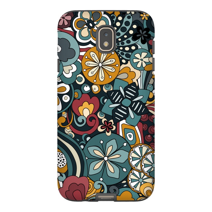 Galaxy J7 StrongFit Retro Moody Florals in Blue, Red and Mustard by Paula Ohreen