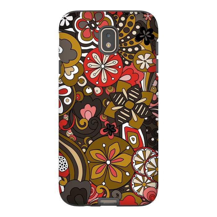 Galaxy J7 StrongFit Retro Moody Florals in Red, Mustard and Brown by Paula Ohreen