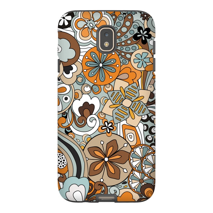 Galaxy J7 StrongFit Retro Moody Florals in Blue and Orange by Paula Ohreen